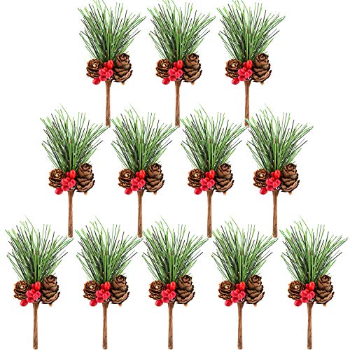 TUPARKA 12 PCS Selecciones de Cono de Pino Artificial Holly Berry Tallos Selecciones para Navidad Arreglos Florales Guirnaldas Decoraciones y festividades Artesanía y proyectos Florales Decoraciones