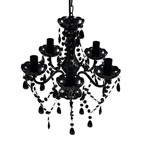 vidaXL Lámpara de araña de cristal, 5 focos, color negro, lámpara de techo, lámpara de techo, lámpara de techo de plástico
