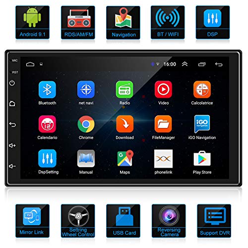 ANKEWAY 2020 Nuevo 2 DIN Android 9.1 DSP/RDS/AM/FM Radio del Coche Navegación GPS 7 Pulgadas 1080P HD Pantalla Táctil +WiFi Internet Multimedia+Bluetooth Manos Libres+Micrófono+Cámara de marcha atrás