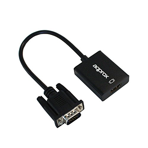 Approx APPC25 - Adaptador VGA a HDMI con Entrada de Audio, Color Negro