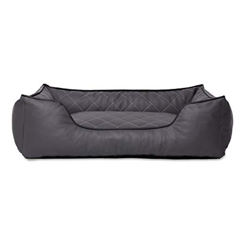 dibea Premium Dog bed DB00191, Cama para perros, en imitación de piel, Gris, M (80 x 55 cm)