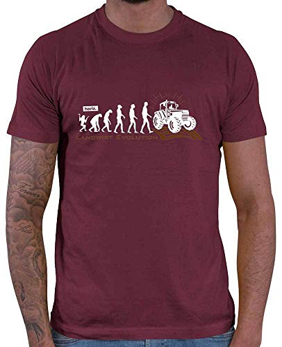 Hariz - Camiseta para hombre, diseño de evolución de agricultor con texto en alemán Rojo vino. M