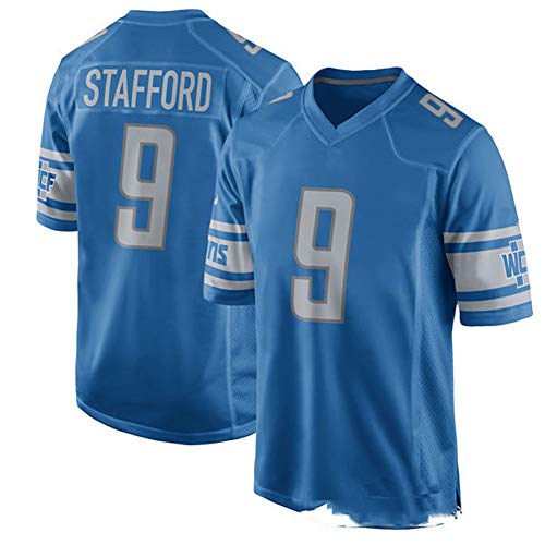 Jersey de Rugby para Hombres-Leones 9# Stafford American Football Embroidery Ropa Deportiva, Tela Bordada de algodón Que Absorbe el Sudor-Blue-M(175~180cm)