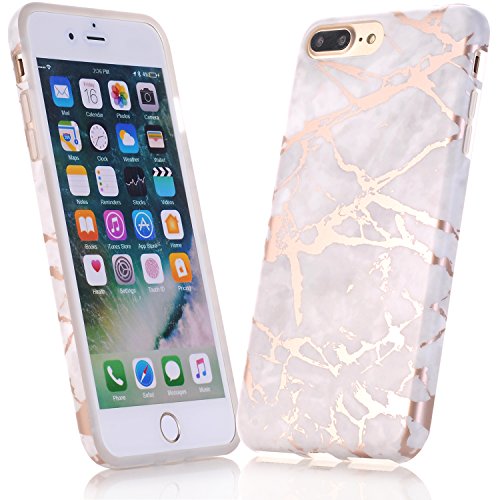 JIAXIUFEN iPhone 5 Funda, Funda de Silicona Suave Case Cover Protección Cáscara Soft Gel TPU Carcasa Funda para Apple iPhone 5 5S SE - Shiny Rose Gold Gray Mármol Diseño