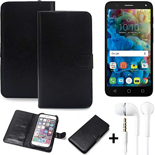 K-S-Trade 360° Wallet Case Alcatel One Touch Pop 4 Cover bookstyle Mobile Phone Protective Bag Bumper Pocket Sleeve Pouch flipcover flipcase Black, 1x + Earphones