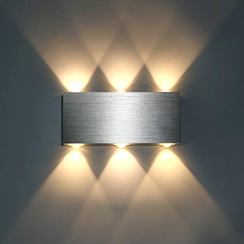 Lightess Apliques de Pared Interior Lámpara de Pared LED Luz de Puro Aluminio Iluminación Moderna para Dormitorio, Pasillo, Entrada, Escaleras (blanco cálido, 6w)