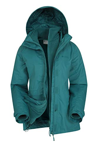 Mountain Warehouse Chaqueta Fell 3 en 1 para Mujer - Abrigo Impermeable, Chaquetas Ajustables con Capucha, Bolsillos con Cremallera, Capucha Plegable - para el Invierno Verde 34