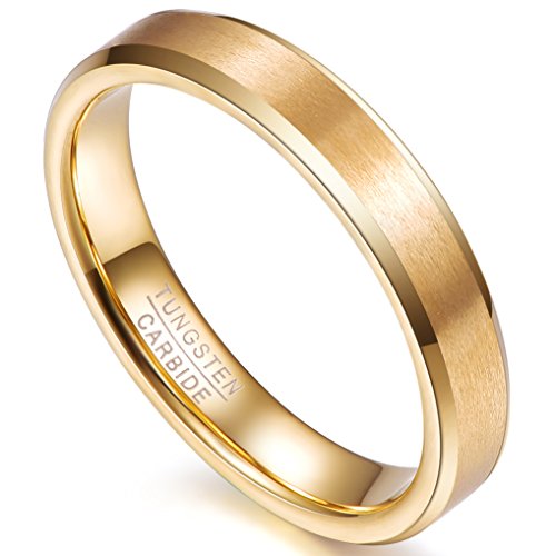 NUNCAD Anillo Mujer Hombre Unisex de Tungsteno con Chapado en Oro 4mm de Ancho Mate para Boda Compromiso Compañero Talla 59 (18,9 mm)