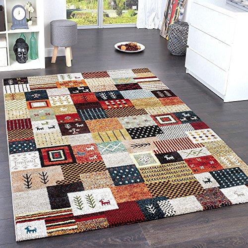 Paco Home Alfombras Nómadas De Diseño Moderno Loribaft En Tierra Rojo Verde Multicolor, tamaño:160x230 cm