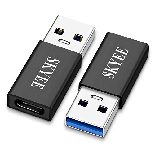 Skyee 2 Unidades Adaptador USB Tipo C, USB-C Hembra a Tipo A USB 3.0 Macho Adaptador, USB 3.1 Tipo C Adaptador pour Carga o la Transferencia de Datos- Negro