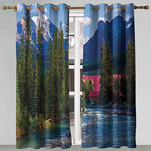 SSKJTC - Cortinas anchas con diseño de río Pipestone Rush Past Log Lake Louise Village Banff National Park Forest Verde Turquesa Cortinas opacas para niños y niñas 55x72 pulgadas