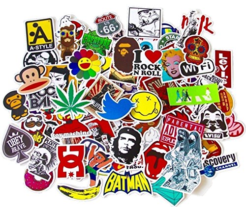 stickerfactory (100 unidades) mejor vinilo pegatinas – Pack de todos los estilos de diferentes surtidos – para portátil Macbook monopatín, tabla de snowboard Equipaje iPhone Car Bike Bumper pegatinas Bomb Pack – Adhesivo en Retro Pop Art Graffiti Super Co