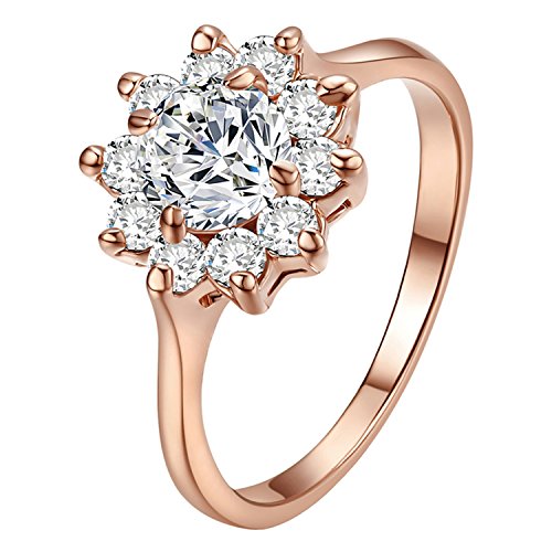 Yoursfs - Anillo Elegante Chapado en Oro Rosa/Blanco 18k con Circón de Girasol para Mujeres