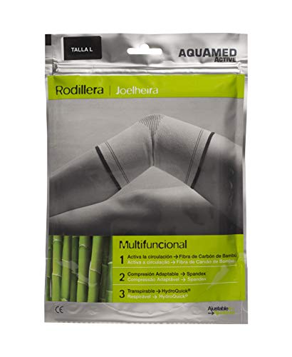 AQUAMED Active Rodillera - Sujeción elástica, Fibra carbón de bambú, Alivio dolor articular, Lavable, Talla L