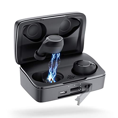 Auriculares Bluetooth, ENACFIRE Future Plus Auriculares inalámbricos Mini Twins Estéreo In-Ear Sport Bluetooth 5.0 con Caja de Carga de 2600mAh Portátil Y Micrófono Integrado 104h reproducción, IPX7