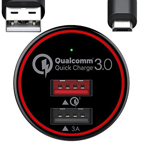 BC Master BCM-CQ01 Quick Charge 3.0 USB Cargador de Coche 34.5W con Cable Micro USB de 1m , Negro y Rojo