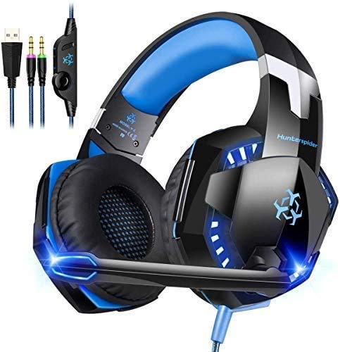 Cocoda Cascos Gaming, Auriculares Gaming para PC/computadora, Auriculares estéreo con micrófono, Luz LED, Aislamiento de Ruido y Banda para la Cabeza Ajustable(No Funciona para PS4 / Xbox One)