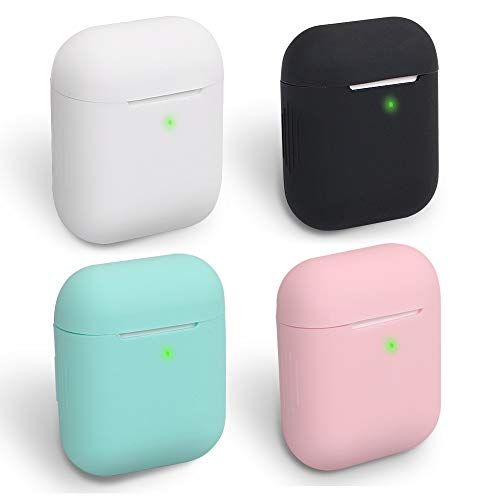 HomEdge AirPods Funda, 4 Paquetes de Funda Protectora de Silicona sin Costuras [Frontal LED Visible] Compatible con Apple AirPods 2 y 1 – Negro, Blanco, Rosa y Verde Menta