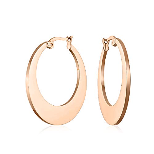 La Moda De Forma Ovalada Plana Big Pendiente De Aro Para Mujer De Acero Inoxidable Chapado En Oro Rosa 1.25 Dia