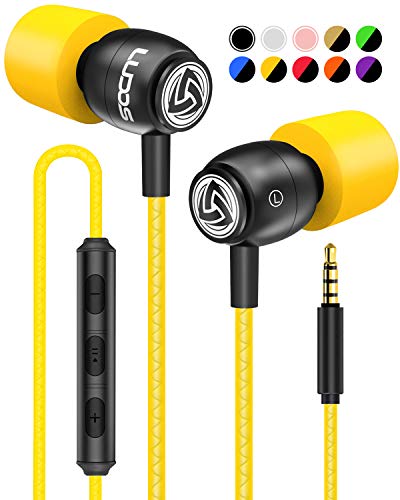 LUDOS Clamor Auriculares con Micrófono y Cable, Cascos Espuma de Memoria, Cable Reforzado, Graves y Control de Volumen Earphones para Mi, Xiaomi, iPhone, Samsung, Huawei, Ordenador, Portátil, PC