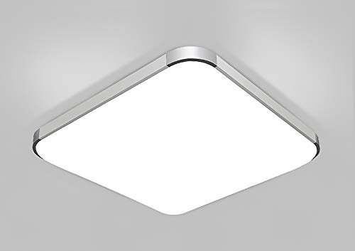 Luz De Techo De Led 24W Moderno Sencillo Square, Luces De Techo De Mini Creativo Marco Aluminio Acrílico Luz Ambiental Diseño, Para Pasillo Cocina Ático Bodega Lámpara De Techo ∅30Cm,Plata