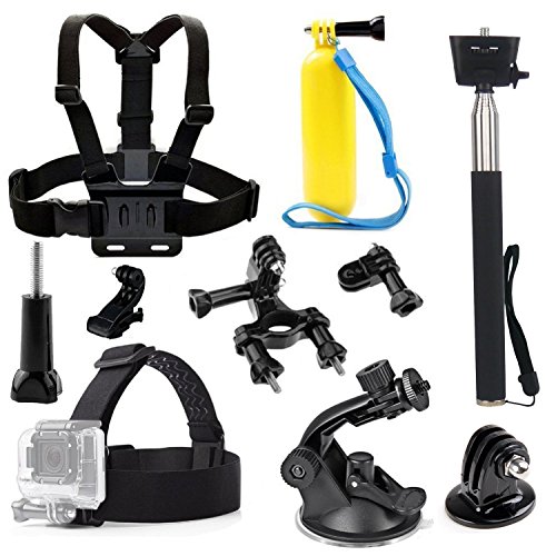 TEKCAM Aámara de Acción Accesorios Kits Compatibles con APEMAN/Victure/Crosstour/AKASO Cámara Acción Cinta para la Cabeza Arnés de Pecho Agarre de Mano Flotante Bicicleta Soporte Barra