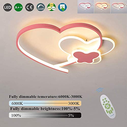 WREEE Lámpara para Niños Lámpara De Techo para Dormitorio Focos De Techo En Forma De Corazón Rosa Regulable con Control Remoto Pantalla De Acrílico Luces De Techo Lámpara Colgante Plafón,B,40cm