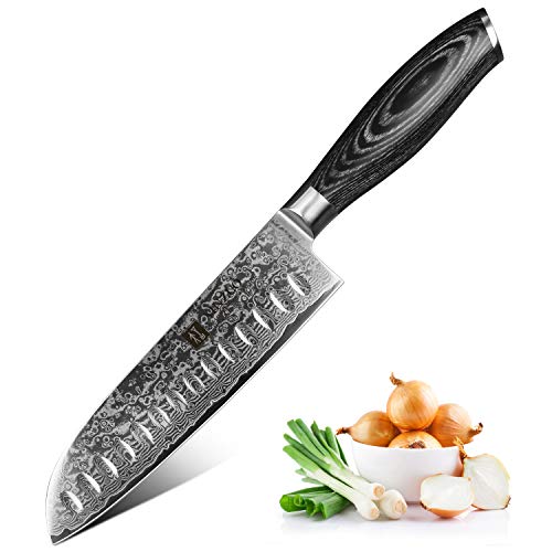 XINZUO Cuchillo de Santoku Cocina 17,8cm de Acero Damasco Japonés 67 Capas Profesional Cuchillo de Chef con Pakkawood Mango - Ya Serie