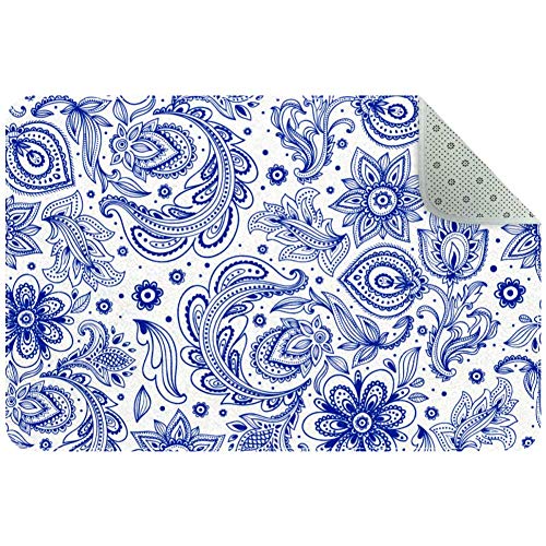 Yoliveya - Felpudo suave, diseño de donas de helado, absorbente, antideslizante, alfombra de goma para el hogar, oficina, 24 x 40 cm, Floral Paisley Leaf Azul, 60x40cm/24x16in