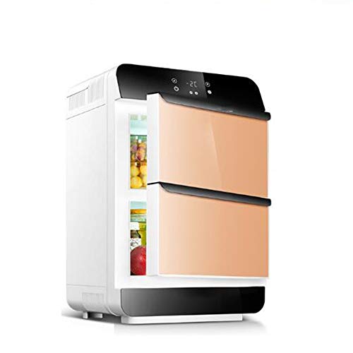 ZKKK Mini Bar, Nevera con congelador, 28L, Puertas Dobles,Compresor y congelador, Nevera portátil pequeña, refrigeradores pequeños para oficinas, automóviles, Habitaciones, Viajes y campamentos,Gold