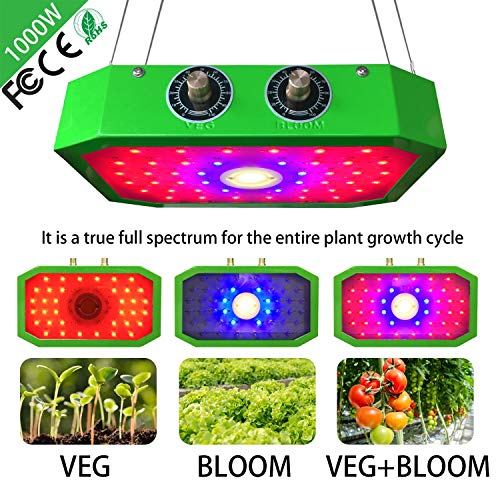 1000W COB Lámparas de Cultivo de Plantas, Luces de Cultivo LED para Plantas de Interior y plántulas El Espectro Completo de Contiene 44 Cuentas Verde