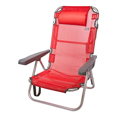 Aktive 53971 Silla plegable multiposición aluminio Beach, 108 x 60 x 82 cm Rojo