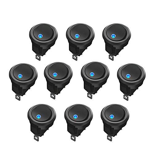 AutoEC 10 Pcs Interruptores de Coche, Indicador Led Azul SPST 12 V 20 A Control On/Off, de Alta Calidad, Para Vehículos, Dispositivos Electrónicos de Barcos o Yates, Instrumentos de Medición, etc.