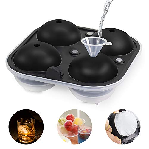 Bandeja de Cubitos de Hielo en Forma de Bola, Molde para Hielos de silicona sin BPA, Moldes de Cubitos de Hielo Esféricos con Embudo para Agua, Cóctel, Whisky, Cerveza (Negro-1 pack)