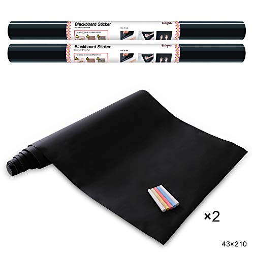 Ezigoo Vinilo Pizarra Negra- Pizarra Adhesiva de Papel Adherente - 43cm x 210cm pack de 2 incluye 10 tizas