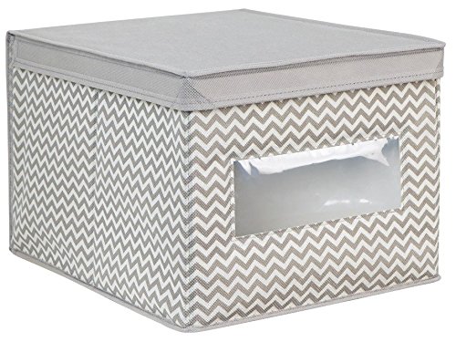 InterDesign Axis Cajas organizadoras con Tapa para Ropa o Zapatos, Cajas de almacenaje Grandes de Polipropileno con Ventana, Gris Topo y Crudo