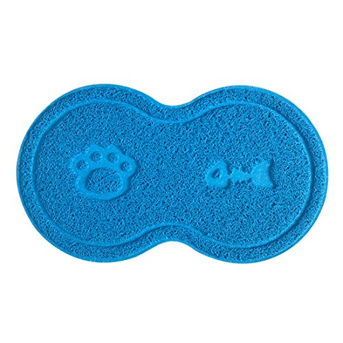 KINGCOO Gato Mascota Camada Caja Esteras, Estilo de Pata y Hueso Gato Estera Alfombrilla PVC Cama Plato Tazón de Agua Comida Manta para Perro Gato (Azul Claro)