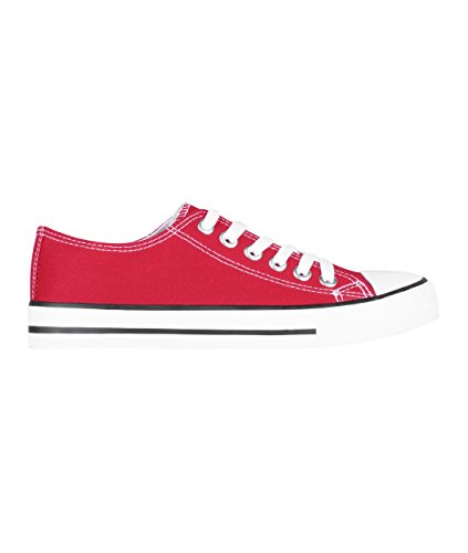 KRISP Zapatillas Mujer Tipo Estilo Imitación Casuales Lona Cordones Baja Alta Puntera Goma, (Rojo (2345), 37 EU (4 UK)), 2345-RED-4