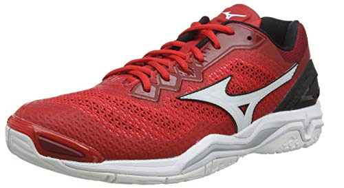 Mizuno Wave Stealth V, Zapatillas de Balonmano Unisex Adulto, Tomate Rojo Blanco Negro 62, 39 EU