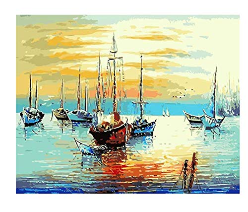 Muelle Barco De Pesca Hecho A Mano Colorido Lienzo De Alta Calidad Hermosa Pintura Regalo Sorpresa Digital Gran Logro 50X40Cm