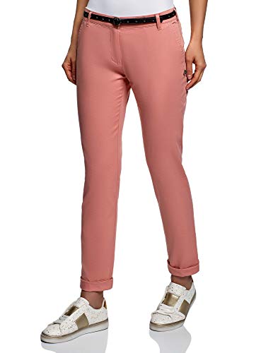 oodji Ultra Mujer Pantalones Chinos con Cinturón, Rosa, ES 40 / M