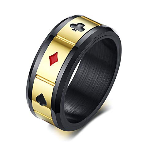 RVXZV Anillo de Acero Inoxidable de 8 mm Color Negro Lucky Playing Card Poker Hombres 9