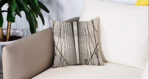 Square Soft and Cozy Pillow Covers,York, Brooklyn Bridge Cables Fotografía de Skyline céntrico de la ciudad de York Urbano, gris c,Funda para Decorar Sofá Dormitorio Decoración Funda de almohada.