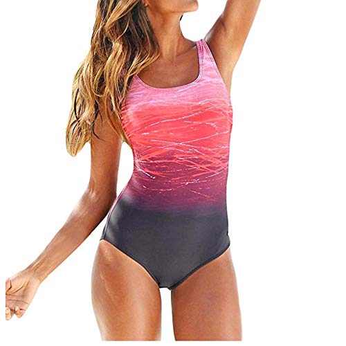 Sweetneed Bañadores de Mujer Traje de una Pieza con Relleno Bañador Push up Ropa de Baño Cintura Alta Size Gradiente de Color Cruz Atrás Slim Fit Cuerpo Atractivo Bañera Bikini (XL(12-14), Naranja)