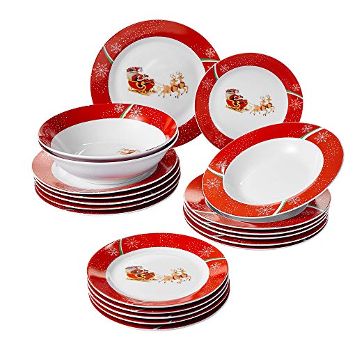 VEWEET, Serie Christmas Deer, Servicio de Cena, 20 Piezas, para 6 Personas, 6 Platos, 6 Platos, 6 Platos de Postre, 2 ensaladeras, Porcelana