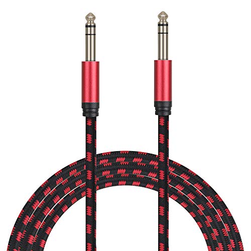 Anpro Cable Guitarra 6.35 mm 1/4 a 6.35 mm de Nylon, Cable de Jack Guitarra Trenzado Negro-Rojo,Cable 3M para Guitarra Eléctrica, Bajo, Amplificador, Teclado, Instrumento Profesional