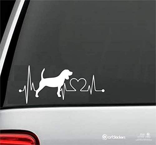 Artstickers Pegatinas para Coche con Forma de Perro Beagle, 20 cm, para Amantes de los Coches. Color Blanco. Pegatina Perro latidos corazón. Regalo Adhesivo Spilart, Marca Registrada