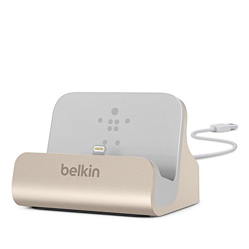 Belkin Mixit - Base dock de carga y sincronización para iPhone 8/8+/X/Xs/Xs Max/Xr, acabado de aluminio, cable USB de 1,2 m integrado), oro