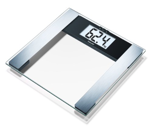 Beurer BG17 - Báscula de baño digital diagnóstica de cristal, pantalla LCD extragrande (40 mm), indicador gra sa y agua corporal, masa osea y muscular, vidrio de seguridad, 10 memorías, max 150 kg