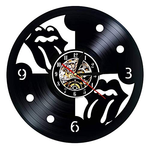 BFMBCHDJ Reloj de Pared de Disco de Vinilo Diseño Moderno The Rolling Stone Rock Band Relojes de música Reloj de Pared Colgante Decoración para el hogar Regalo para fanáticos con LED de 12 Pulgadas